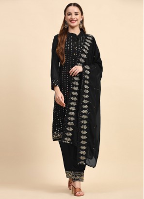 Salwar Kameez Embroidered Faux Georgette in Black