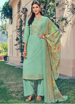 Salwar Kameez Zari Pure Silk in Sea Green