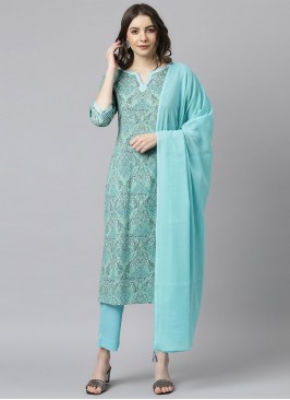 Salwar Suit Printed Cotton in Sea Green