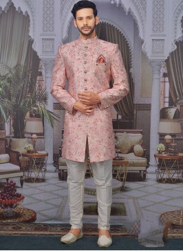 Sangeet Function Wear Banarasi,Silk Fancy Pink Color Indo Western