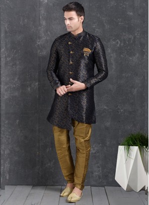 Sangeet Function Wear Blue Color Jacquard Silk Indo Western Kurta Pajama