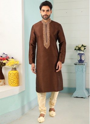 Sangeet Function Wear Brown Color Designer Kurta Pajama