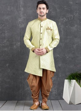 Sangeet Function Wear Green Color Jacquard Silk Indo Western Kurta Pajama