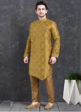 Sangeet Function Wear Green Color Jacquard Silk Indo Western Kurta Pajama