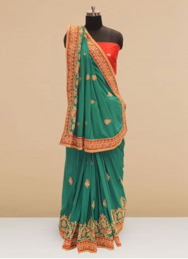 Sangeet Function Wear Green Color Silk Saree
