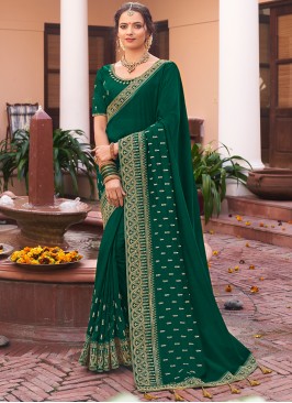 Sangeet Function Wear Green Color Silk Saree