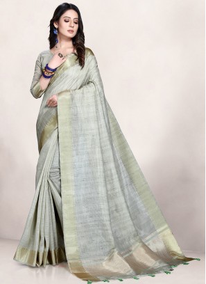 Sangeet Function Wear Grey Color Silk Saree
