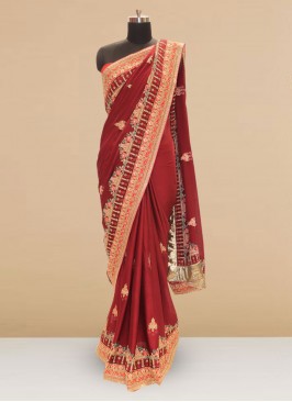 Sangeet Function Wear Maroon Color Silk Saree