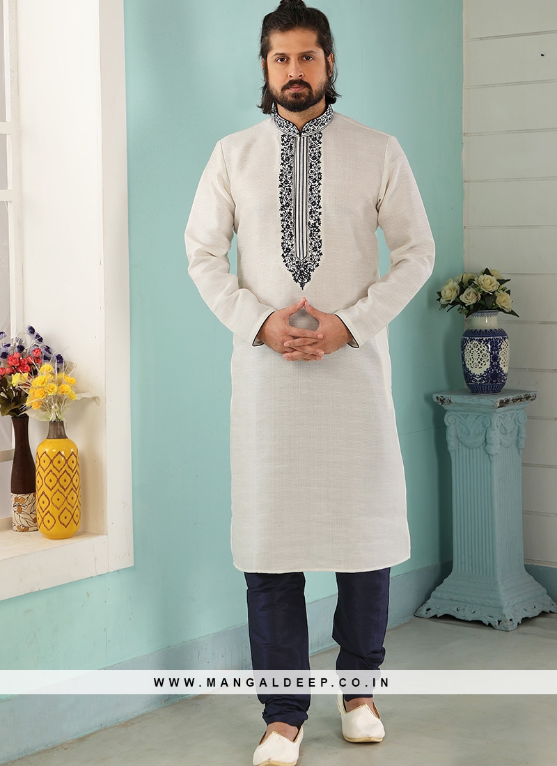 Sangeet Function Wear Off White Color Designer Kurta Pajama