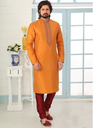 Sangeet Function Wear Orange Color Designer Kurta Pajama