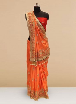 Sangeet Function Wear Orange Color Silk Saree