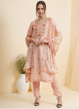 Sangeet Function Wear Peach Color Silk Salwar Kameez