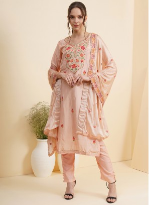 Sangeet Function Wear Peach Color Silk Salwar Kameez