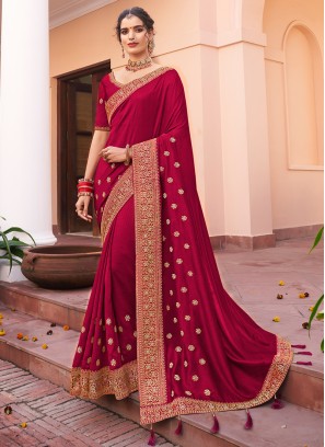Sangeet Function Wear Red Color Silk Saree