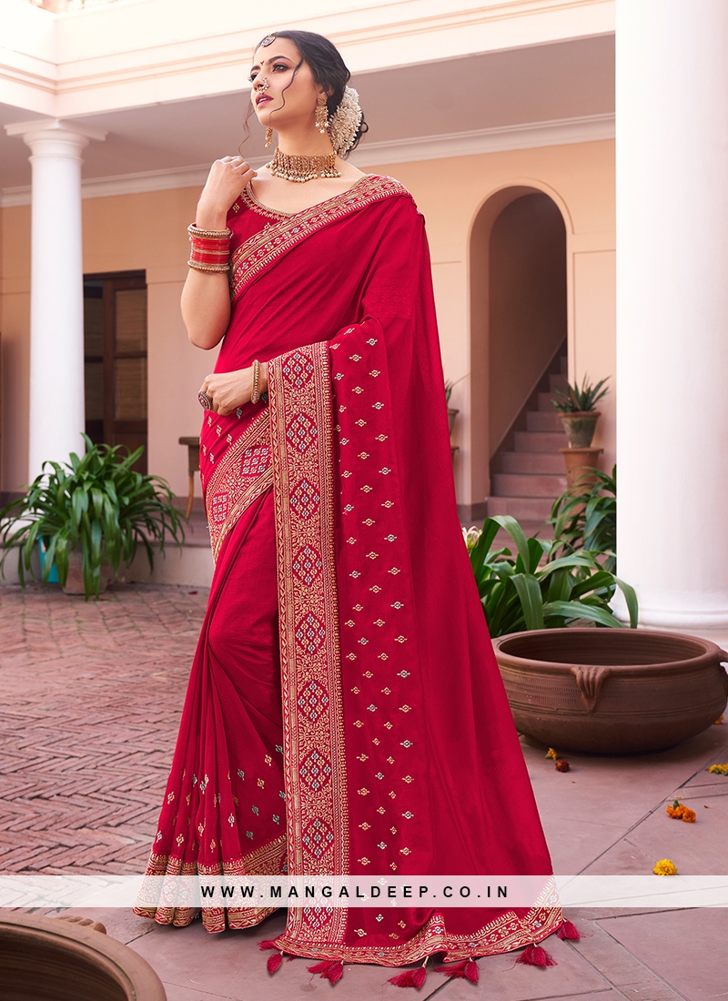 Sangeet Function Wear Red Color Silk Saree