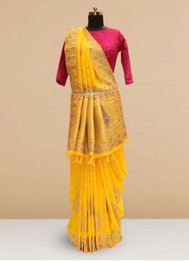 Sangeet Function Wear Yellow Color Designer Saree
