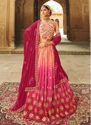 Sanget Function Wear Pink Color Silk Lehenga Choli