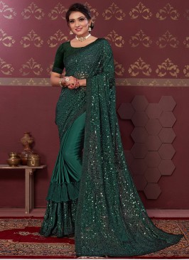 Saree Embroidered Net in Green