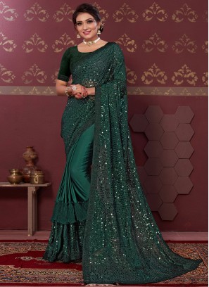 Saree Embroidered Net in Green