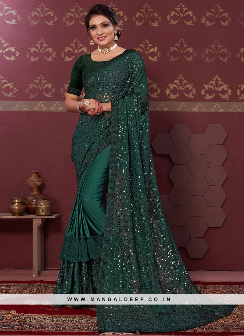 Saree Embroidered Net in Green