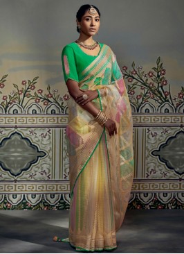 Saree Fancy Brasso in Cream