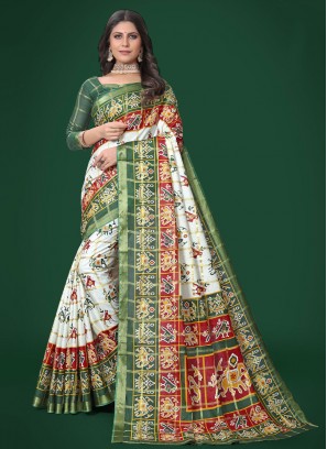 Saree Patola Print Cotton in Green