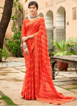 Saree Printed Georgette in Orange