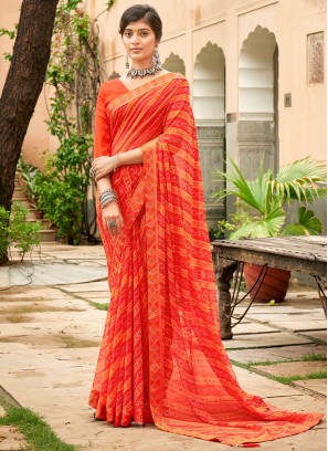 Saree Printed Georgette in Orange