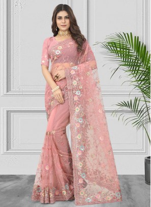Saree Resham Net in Pink