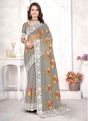 Saree Resham Organza in Grey