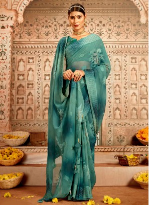 Saree Stone Georgette in Turquoise