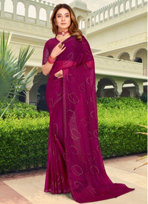 Saree Stone Work Silk in Purple