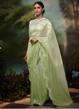 Saree Stone Work Silk in Sea Green