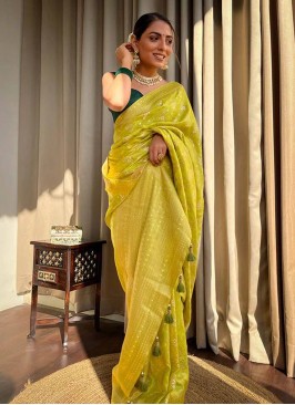 Saree Weaving Banarasi Silk in Green