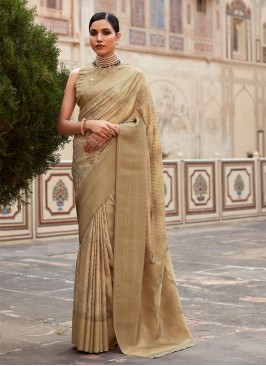 Saree Woven Crepe Silk in Beige