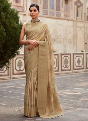 Saree Woven Crepe Silk in Beige