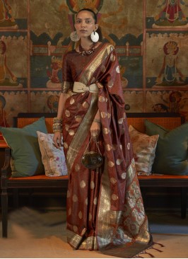 Satin Brown Weaving Classic Saree