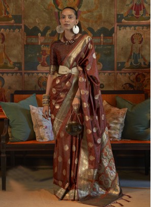 Satin Brown Weaving Classic Saree