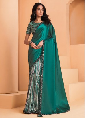 Satin Contemporary Saree in Green