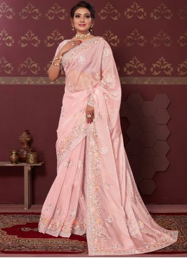 Satin Contemporary Saree in Rose Pink