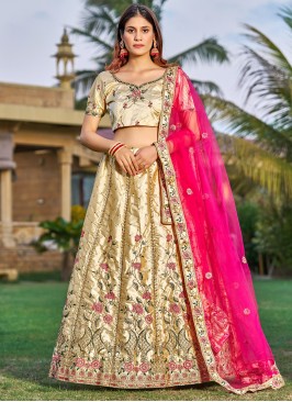 Satin Gold A Line Lehenga Choli