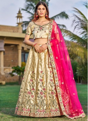 Satin Gold A Line Lehenga Choli