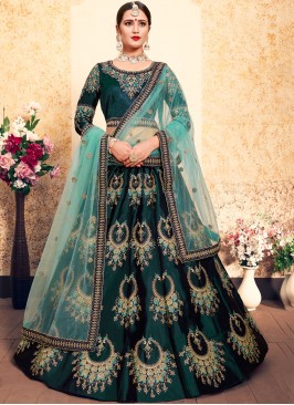 Satin Green Designer Lehenga Choli