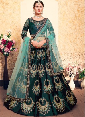 Satin Green Designer Lehenga Choli