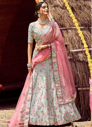 Satin Green Lehenga Choli