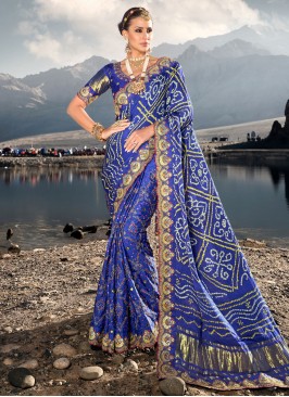 Satin Moti Blue Trendy Saree