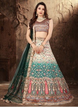 Satin Multi Colour Mirror Designer Lehenga Choli