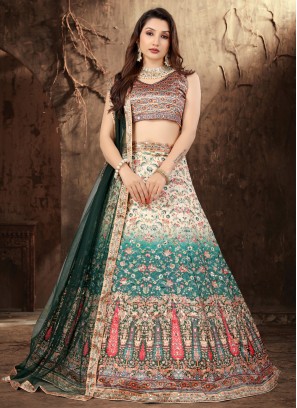 Satin Multi Colour Mirror Designer Lehenga Choli