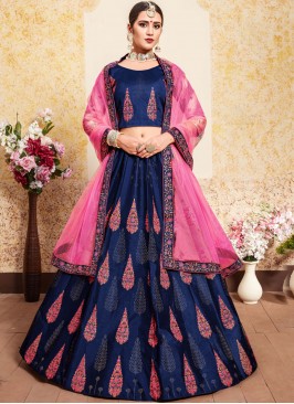 Satin Navy Blue Thread Designer Lehenga Choli