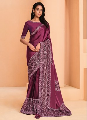 Satin Pink Sequins Classic Saree